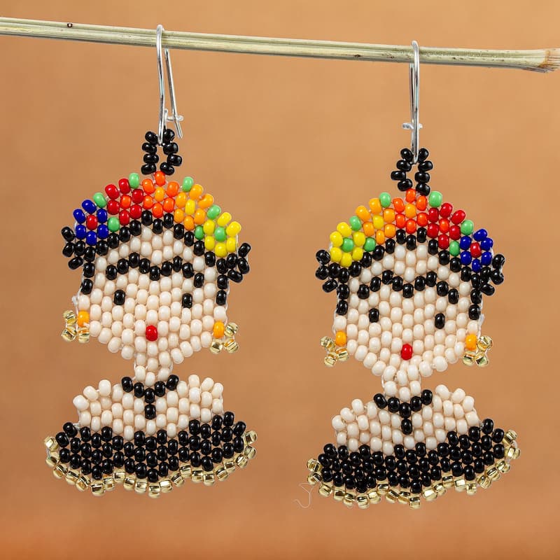Novica Handmade Frida In Black Beaded Dangle Earrings