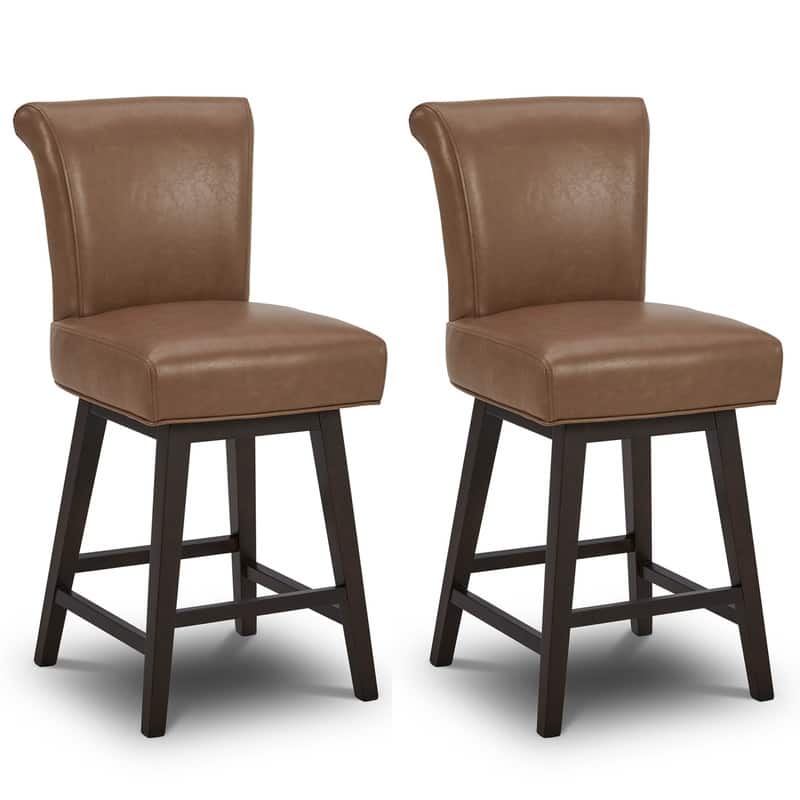 Spruce & Spring Noah Upholstered 26-inch Counter Height Swivel Barstool Set - Set of 2 - Saddle Brown - Counter Height
