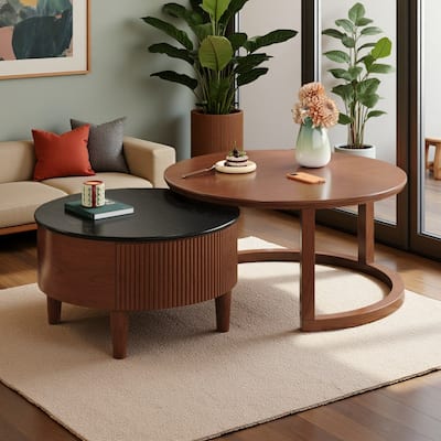 2-Piece Fluted Nesting Coffee Table Set with Hidden Drawer by Harper&Bright Designs