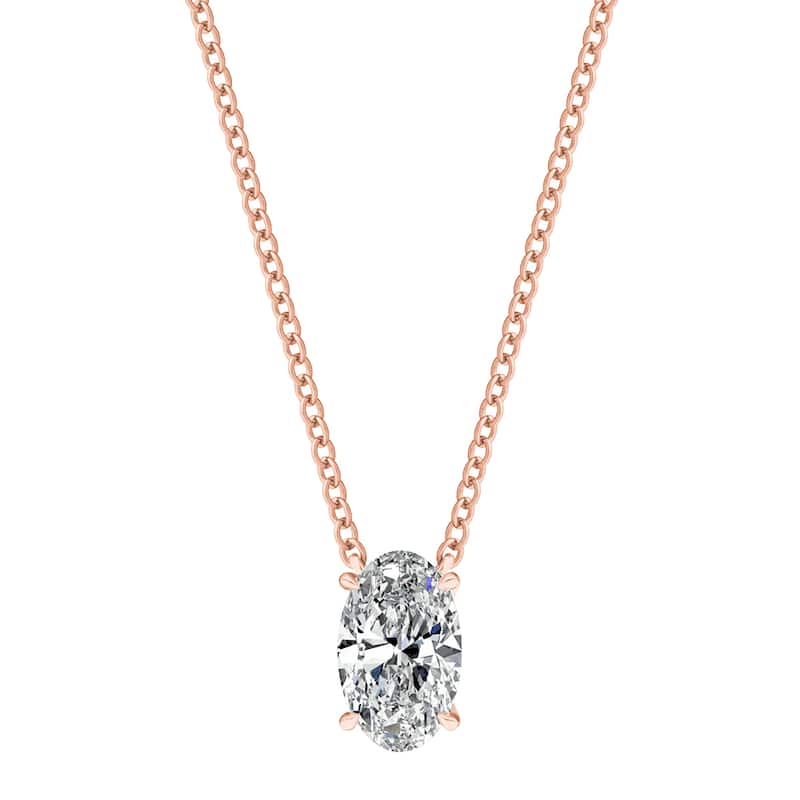 Auriya 3/4ctw Oval Solitaire Diamond Necklace 14k Gold Prong-set (H-I, I1-I2) - Rose