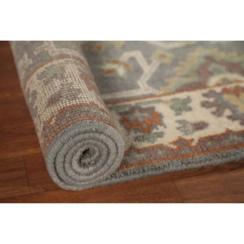 Gray Oushak Indian Accent Rug Hand-Knotted Transitional Wool Carpet - 3'2"x 5'6"