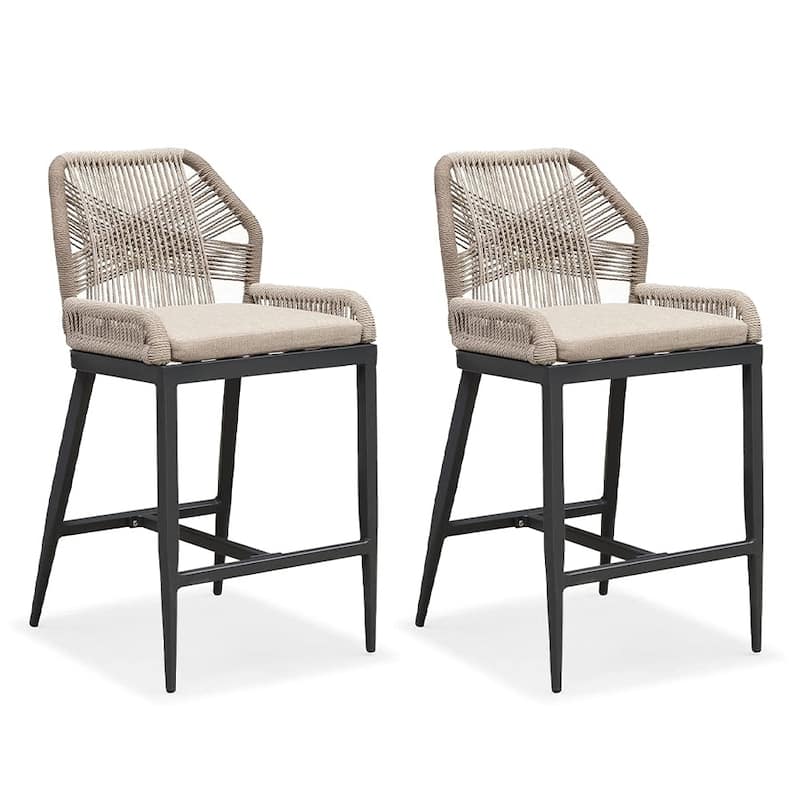 PURPLE LEAF 2 Set of Modern Bar Stool with Backrest and Arm,Upholstered Chair and Aluminum Legs - Dark Grey - Counter Height