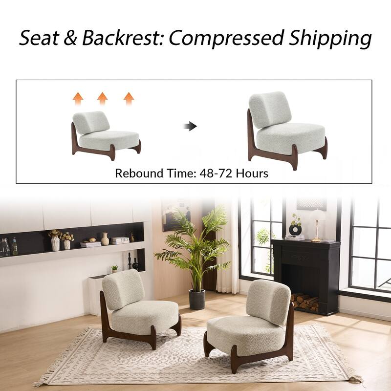 30"W Mid-Century Modern Accent Chair with Solid Wood Frame, Boucle Comfy Living Room Chair for Bedroom Lounge Reading Room