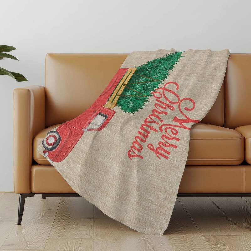 Premium Machine Washable ASB215 Merry Christmas Truck Sherpa Throw Blanket - Red - 4'2" x 5'10"