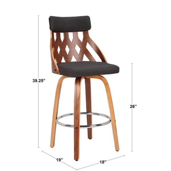 York Mid-Century Modern 26" Counter Stool in Wood and Fabric