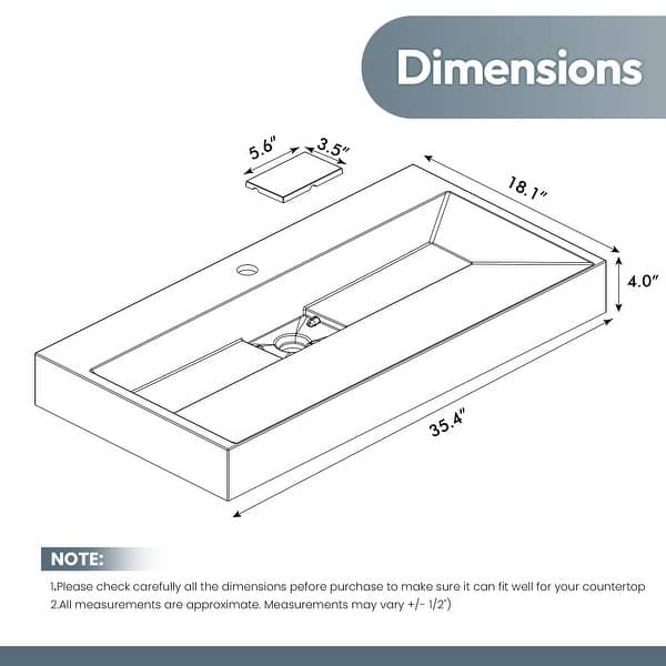dimension image slide 1 of 4, Vera Rectangular White Composite Stone Console Bathroom Vanity Sink