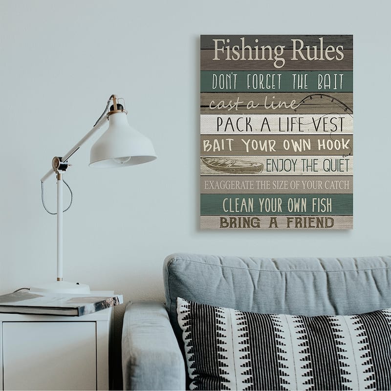 Stupell Rustic Fishing Rules Sign Brown Green Beige Canvas Wall Art Design By Kim Allen