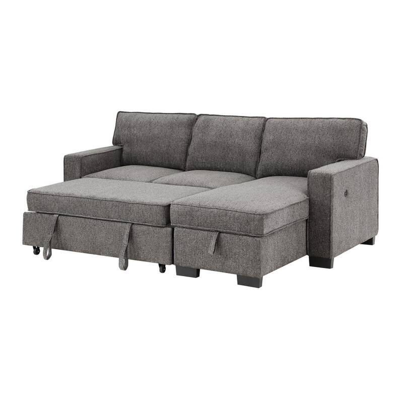 Joanne 87 Inch Reversible Sleeper Sectional Sofa, Storage Chaise, Gray