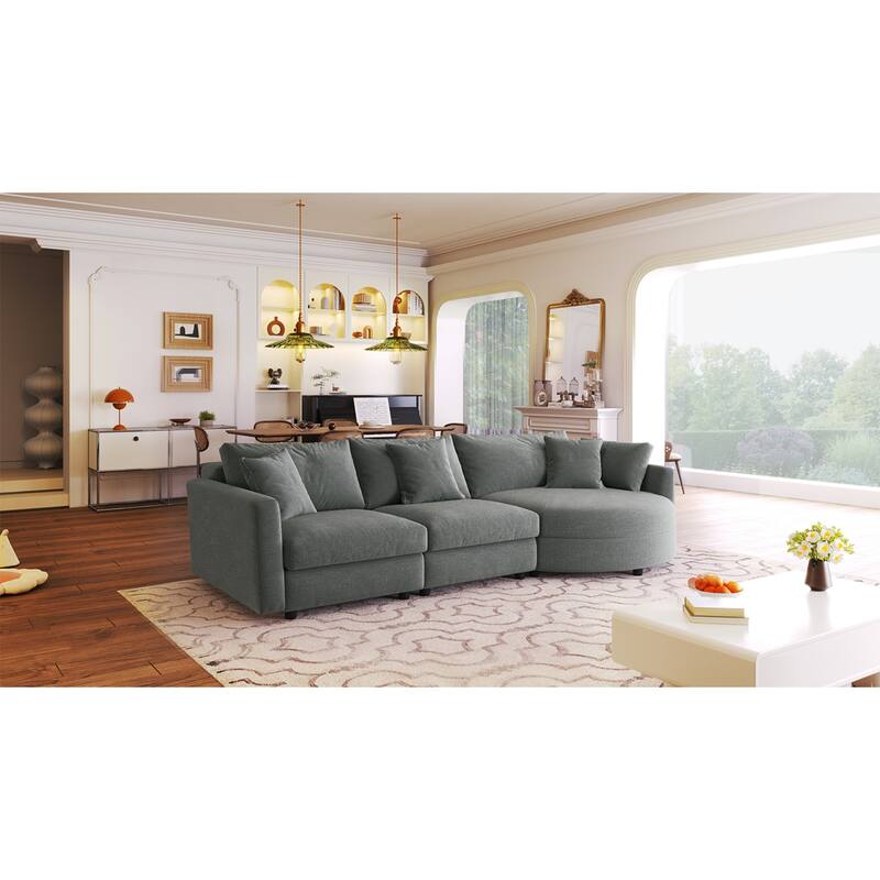 Roomfitters 105" Chenille Fabric 3-Piece Sectional Sofa, Modern Large L-Shaped Couch with Rounded Chaise for Living Room