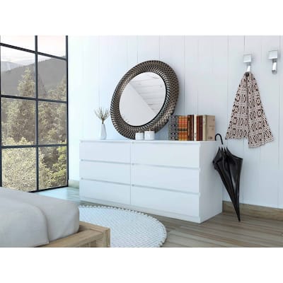 60" White Six Drawer Double Dresser