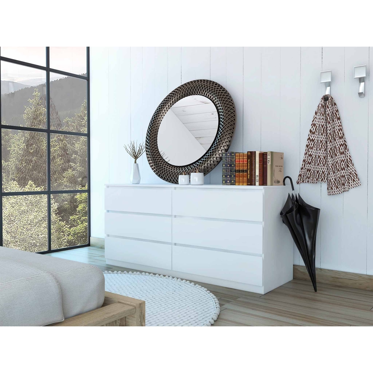 60" White Six Drawer Double Dresser