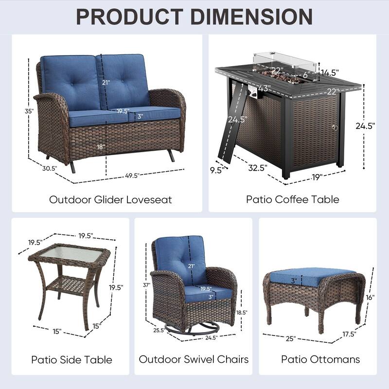 Patio Sofa Swivel Chair with Propane Fire Pit Table