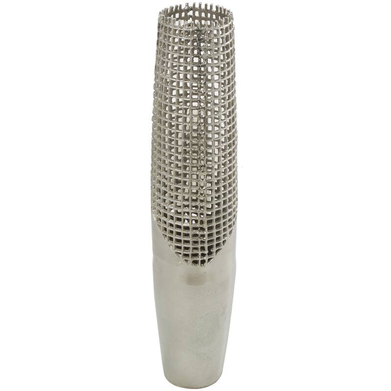 Aluminum Metal Grid Inspired Decorative Vase with Open Frame Design - Silver - Roche River Decor - Silver - 6"W, 29"H