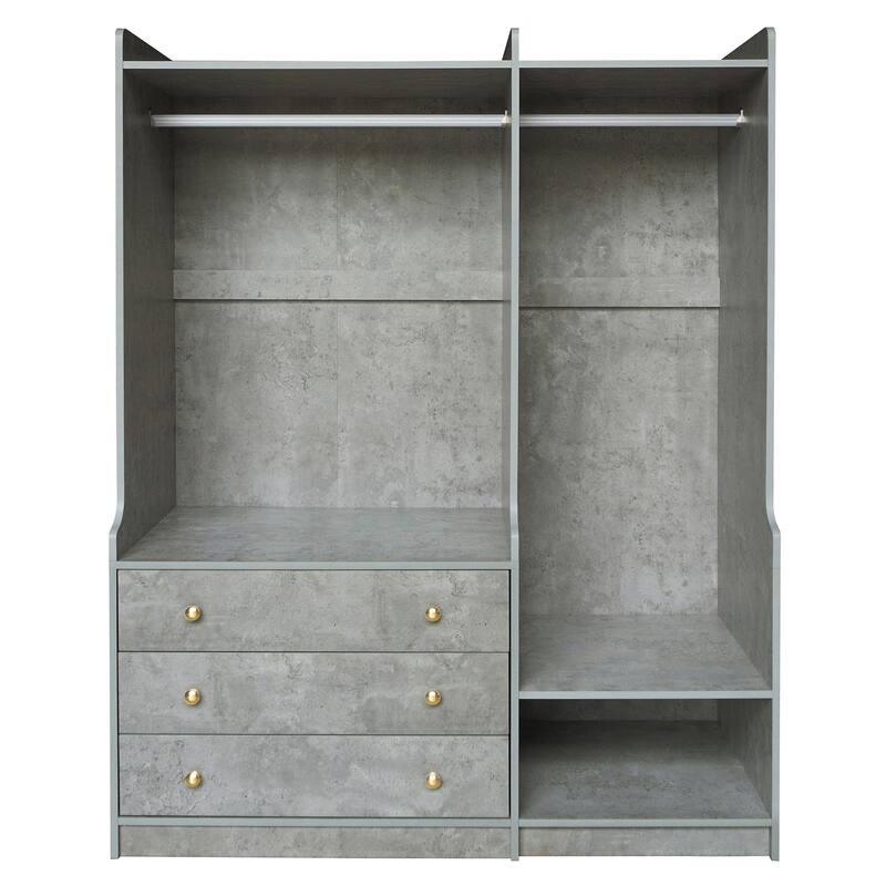 Wooden Open Wardrobe Storage Clothes Storage Cabinet with Dual Hanging Rods and Five Shelves Armoire for Bedroom