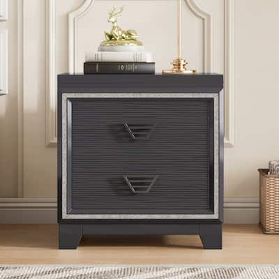 Nightstand with 2 Storage Drawers, Decorative Cabinet with Wooden Tabletop, Living Room Side Table with Metal Handle