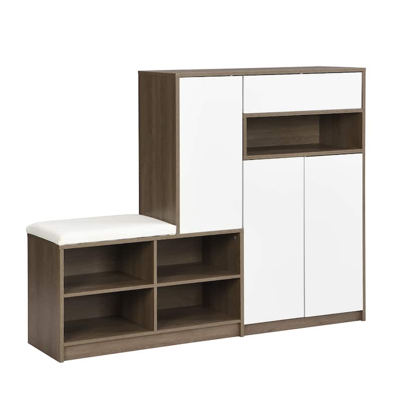 2-in-1 Shoe Cabinet with Padded Bench, Narrow Freestanding Shoe Storage Organizer for Entryway or Hallway