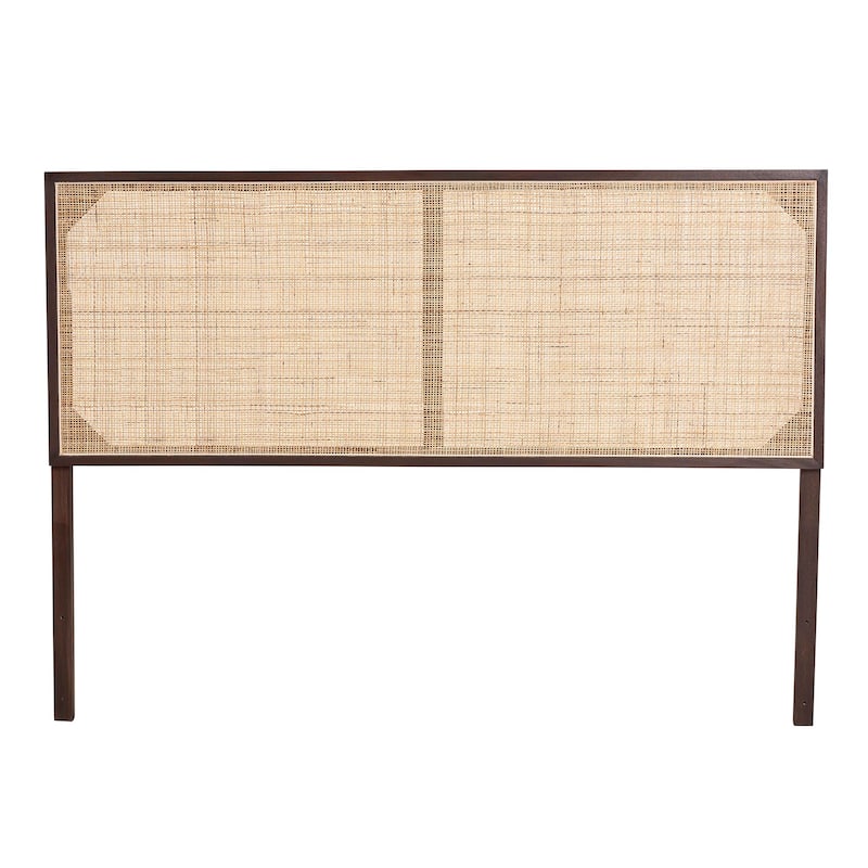 bali & pari Aurelia Modern Bohemian Bayur Wood and Natural Rattan Headboard