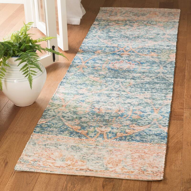 SAFAVIEH Handmade Saffron Chynna Modern Tribal Cotton Rug - 2'3" x 8' Runner - Turquoise/Peach