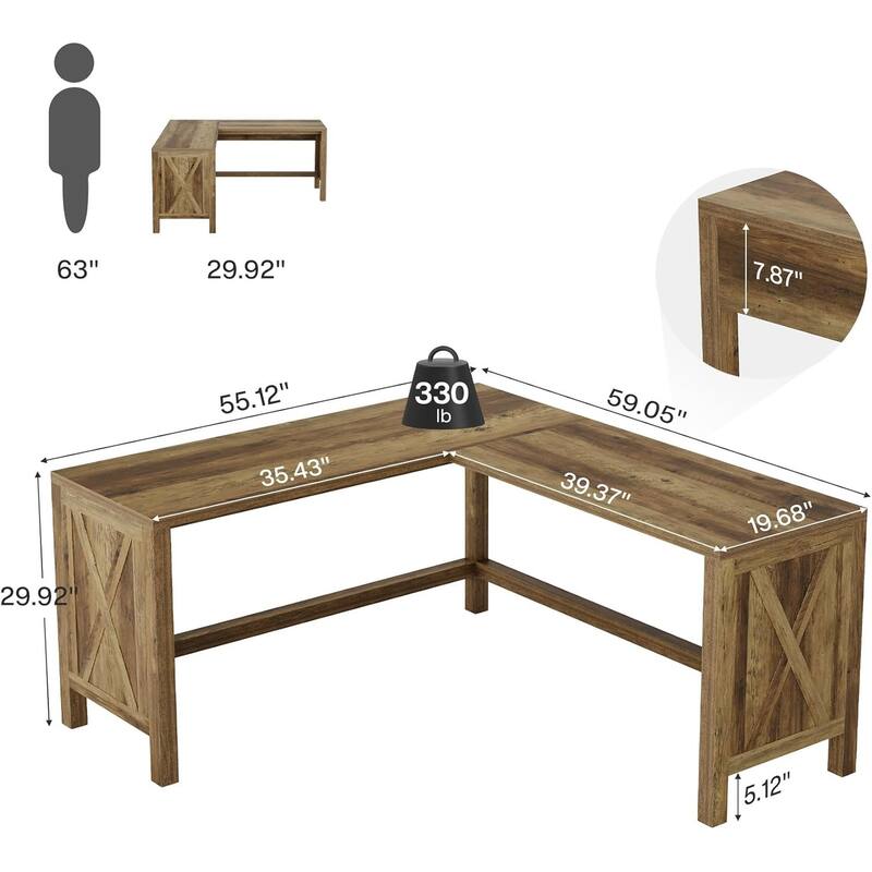 L Shaped Computer Desk, 59 Inches Corner Executive Office Table