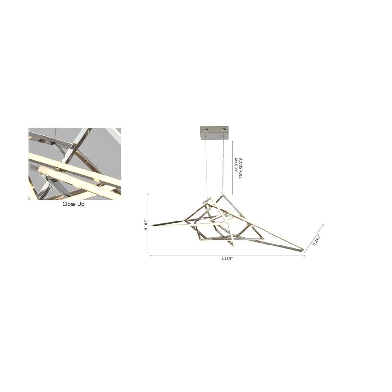 1-Light L52.8" Chrome Stainless Steel LED Chandelier with White Acrylic Diffusers