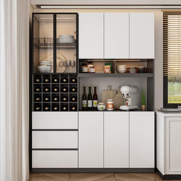 Bar Cabinet Glass Door Kitchen Hutch Cabinet Wine Glass Rack Light