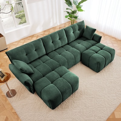 110.2" Chenille 3 Seater Upholstered Sofa, 2 Ottoman