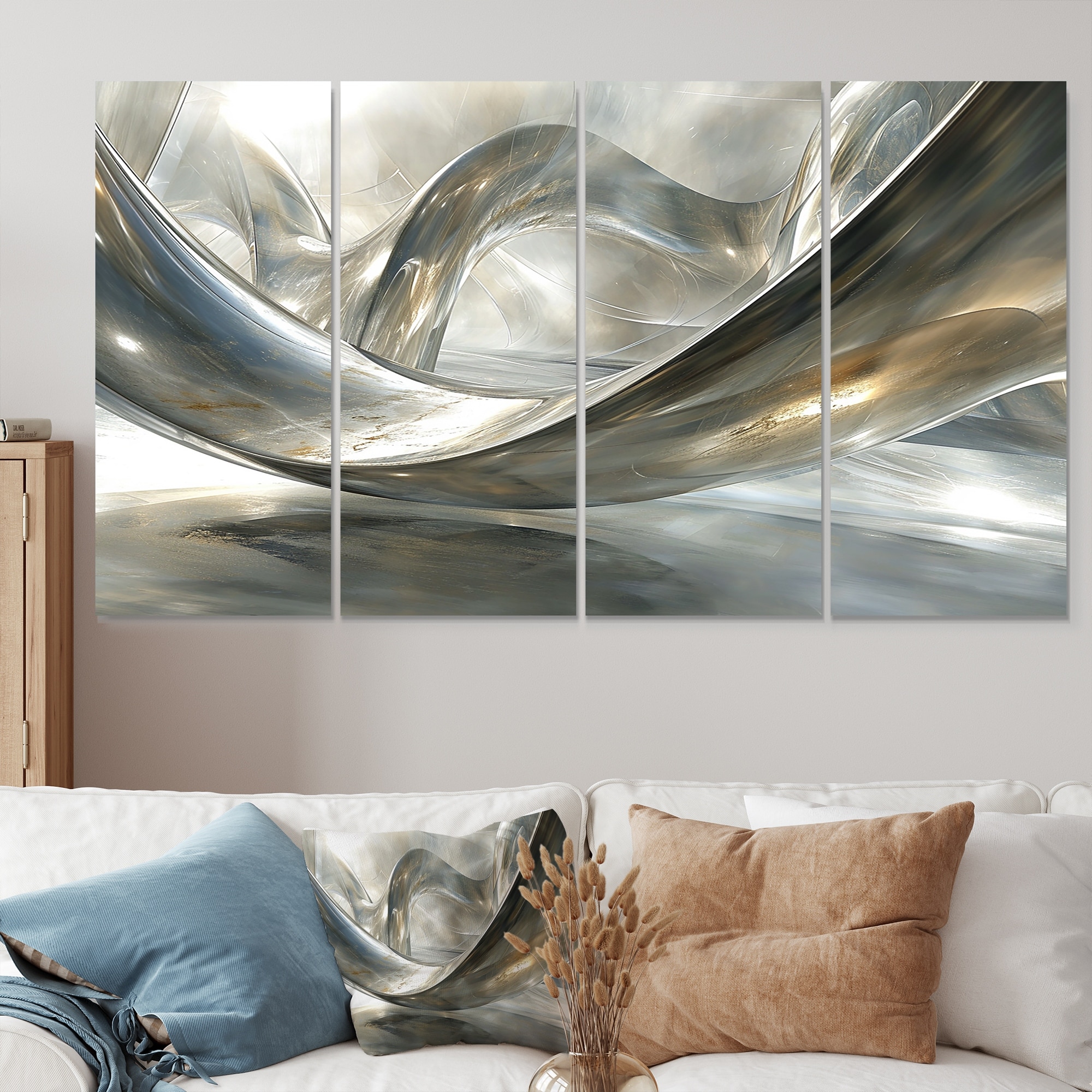 Designart - Diamond Silver Streams - Waves Extra Large Wall Art Set Of 4 -  Oversized Modern Wall Art 4 Pieces, image size:2000x2000