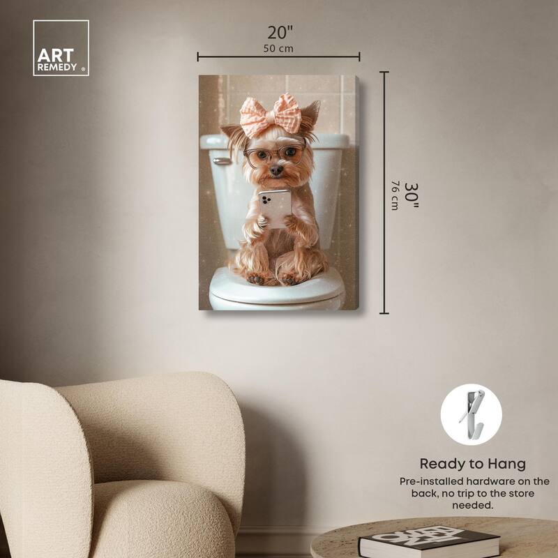 Cute Yorkie on the Toilet Canvas by Art Remedy, Gallery Wrapped