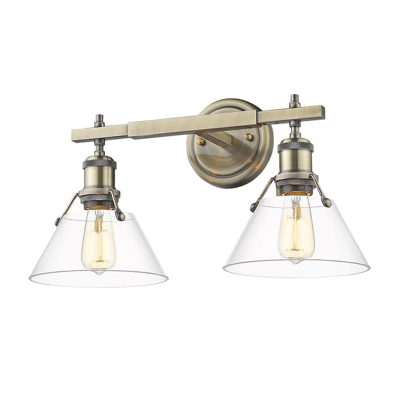 Orwell 2-Light Vanity Light in Aged Brass with Clear Glass - Gold