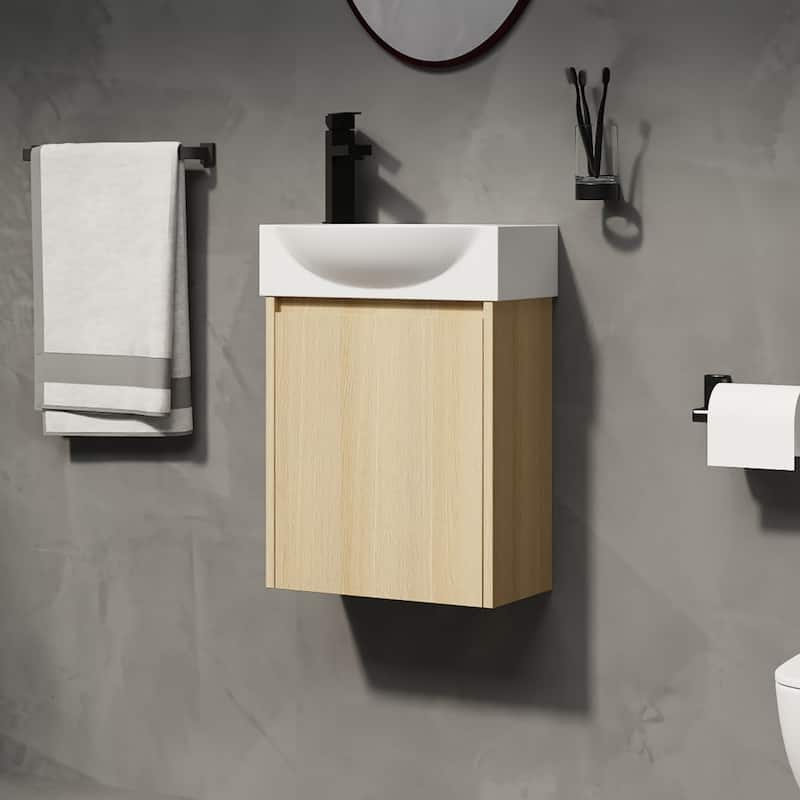 16 in. W x 11 in. D x 22 in. H Single Sink Wall-Mounted Bath Vanity with White Resin Top