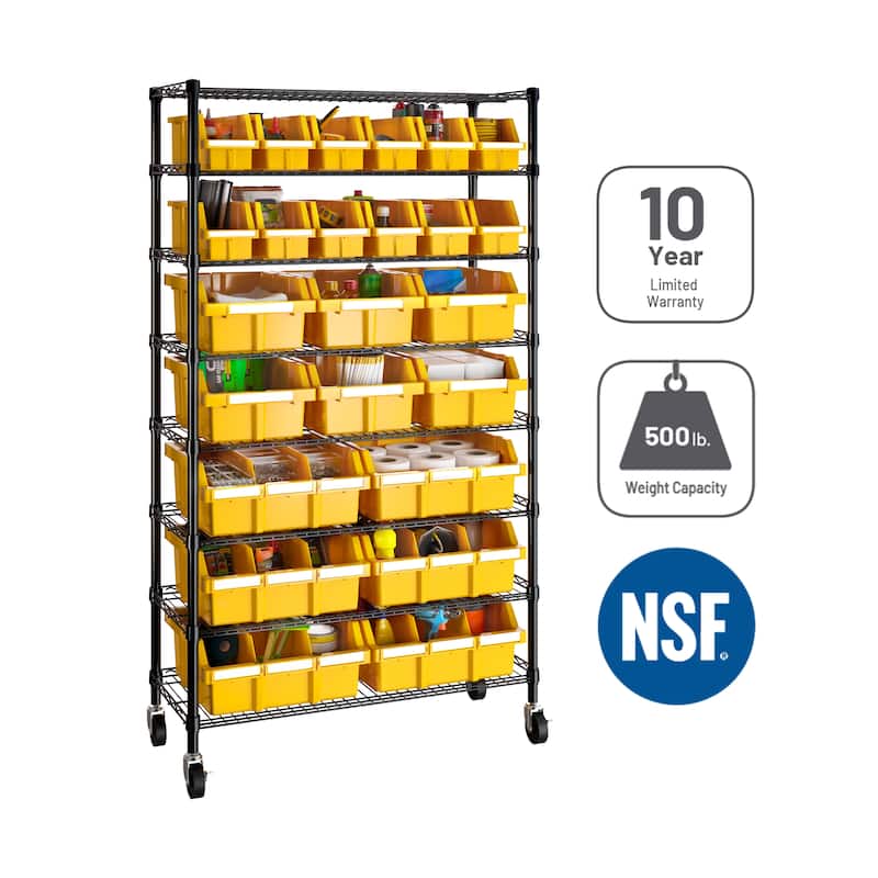 8-Tier Commercial NSF Certified 24-Bin Rack Storage System (36 in. W x 64 in. H x 14.25 in. D) - Yellow