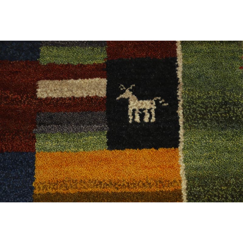 Hand Knotted Oriental 100% Wool Carpet Tribal Geometric Multi-Colored Gabbeh Runner Rug - 4' 8'' X 2' 3''