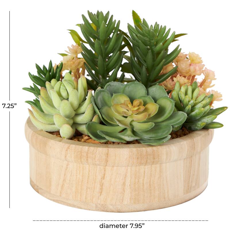 Faux Foliage Artificial Plant with Brown Wooden Pot - Green - Roche River Decor - 8"W x 8"L x 7"H