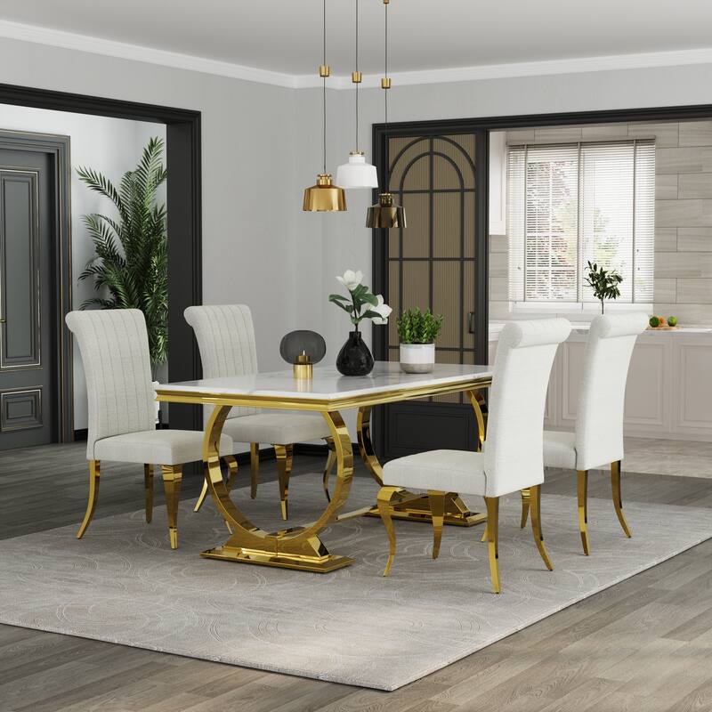 Luxurious Dining Room Table Set with Velvet Dining Chairs