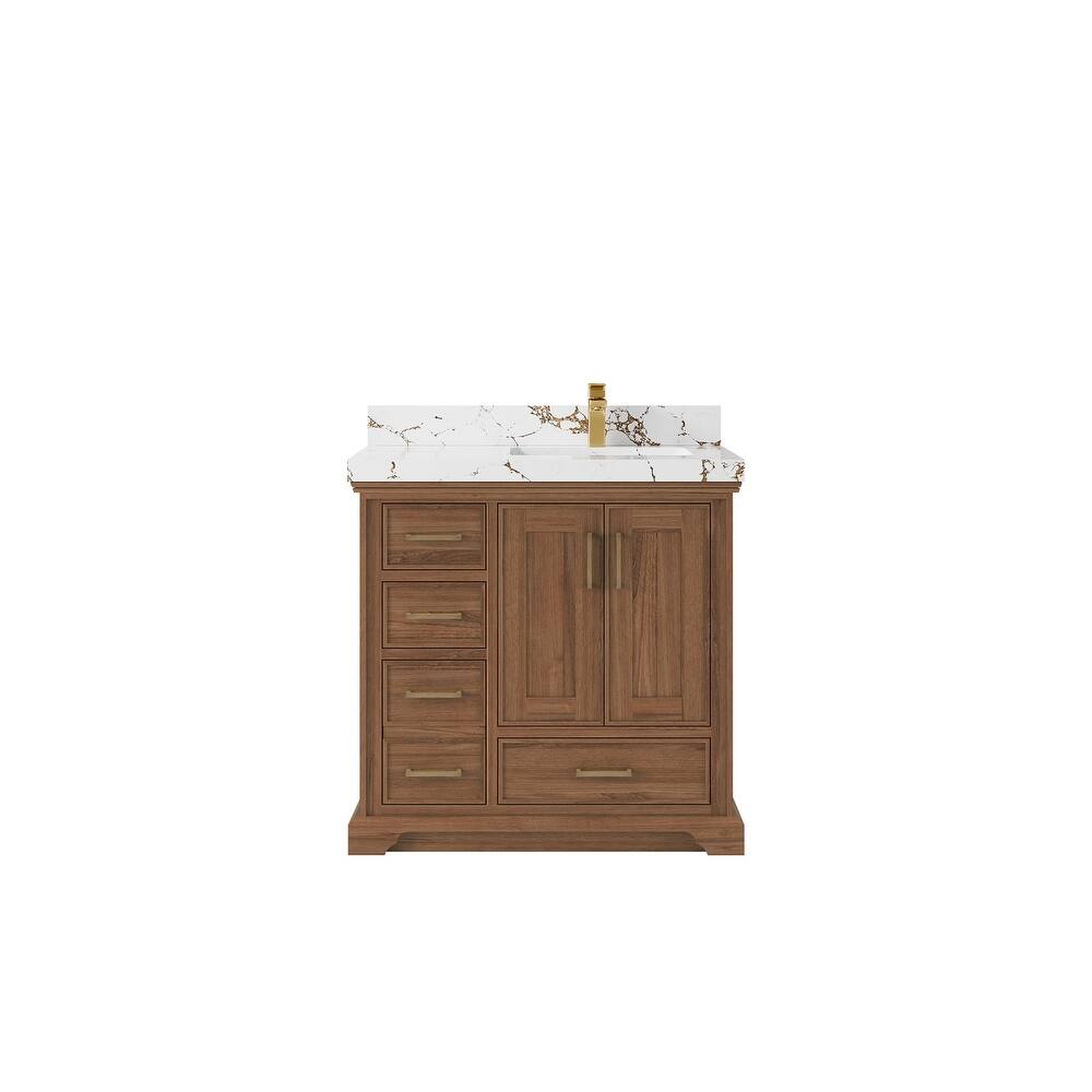Willow Collections 36 in. W x 22 in. D Charlotte Teak Right Offset Sink Bathroom Solid Teak Vanity with Countertop