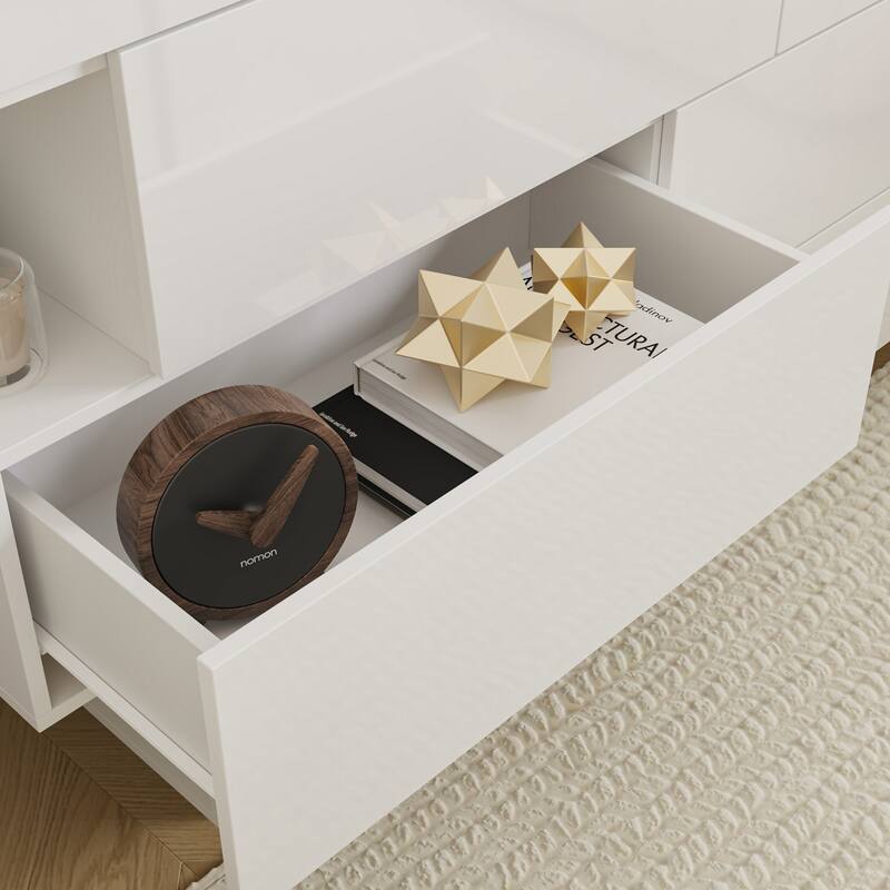 Sleek High Gloss White Eight-Drawer Dresser, Storage Unit Chest