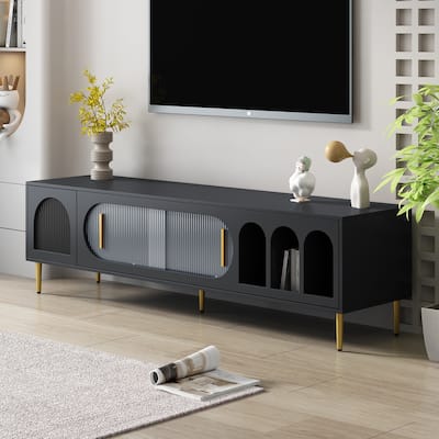 Roomfitters Modern TV Stand for up to 70 Inch TV, Entertainment Console with Cabinets and Shelves for Living Room