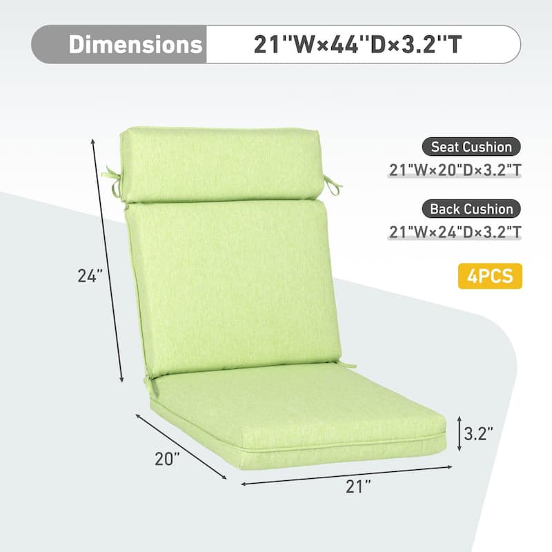 Aoodor Outdoor High Back Dining Chair Cushion Set, 44"x21"x3.2", Set of 4 - 44"x21"x3.2"