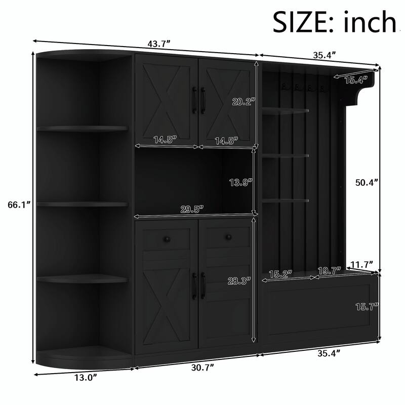 Multifunctional Left-Right Combination Hall Cabinet with Storage and 4 Hooks