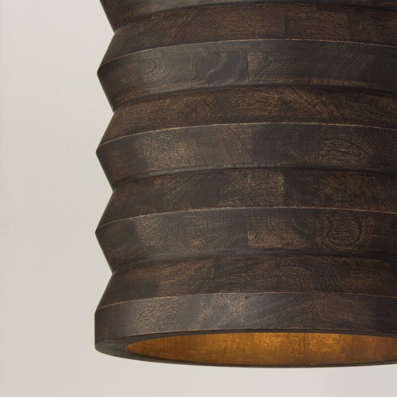 14" W x 18" H 1-Light Pendant in Matte Black and Handcrafted Mango Wood in Espresso Stain - 14"W x 17.75"H