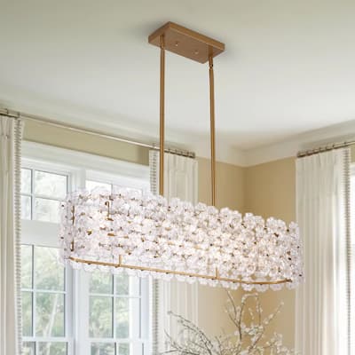 Glam 5-Light Glass Blossom Lantern Linear Island Chandelier 36.2 in