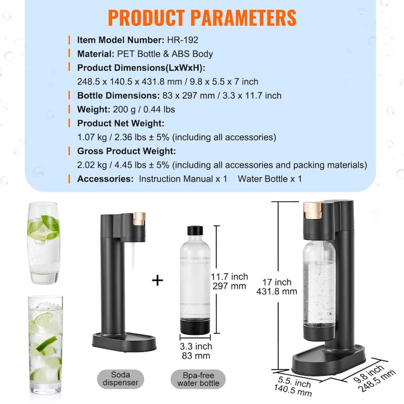 Sparkling Water Maker for Home Carbonating, Seltzer Water Starter Kit