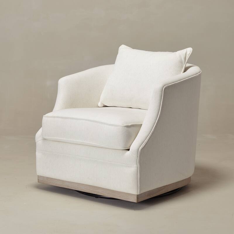 KINWELL 31" Wide Linen Fabric Upholstered Swivel Barrel Accent Chair