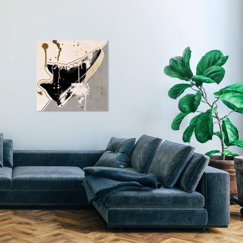 Wynwood Studio Prints Fashion and Glam Golden Inverted Sneaker Black and Gold Modern & Contemporary Wall Art Canvas Print - 30 x 30
