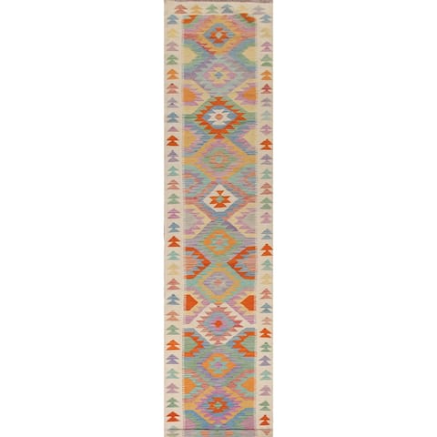 Multicolor Kilim Oriental Runner Rug Hand-Woven Wool Carpet - 2'10" x 16'8"