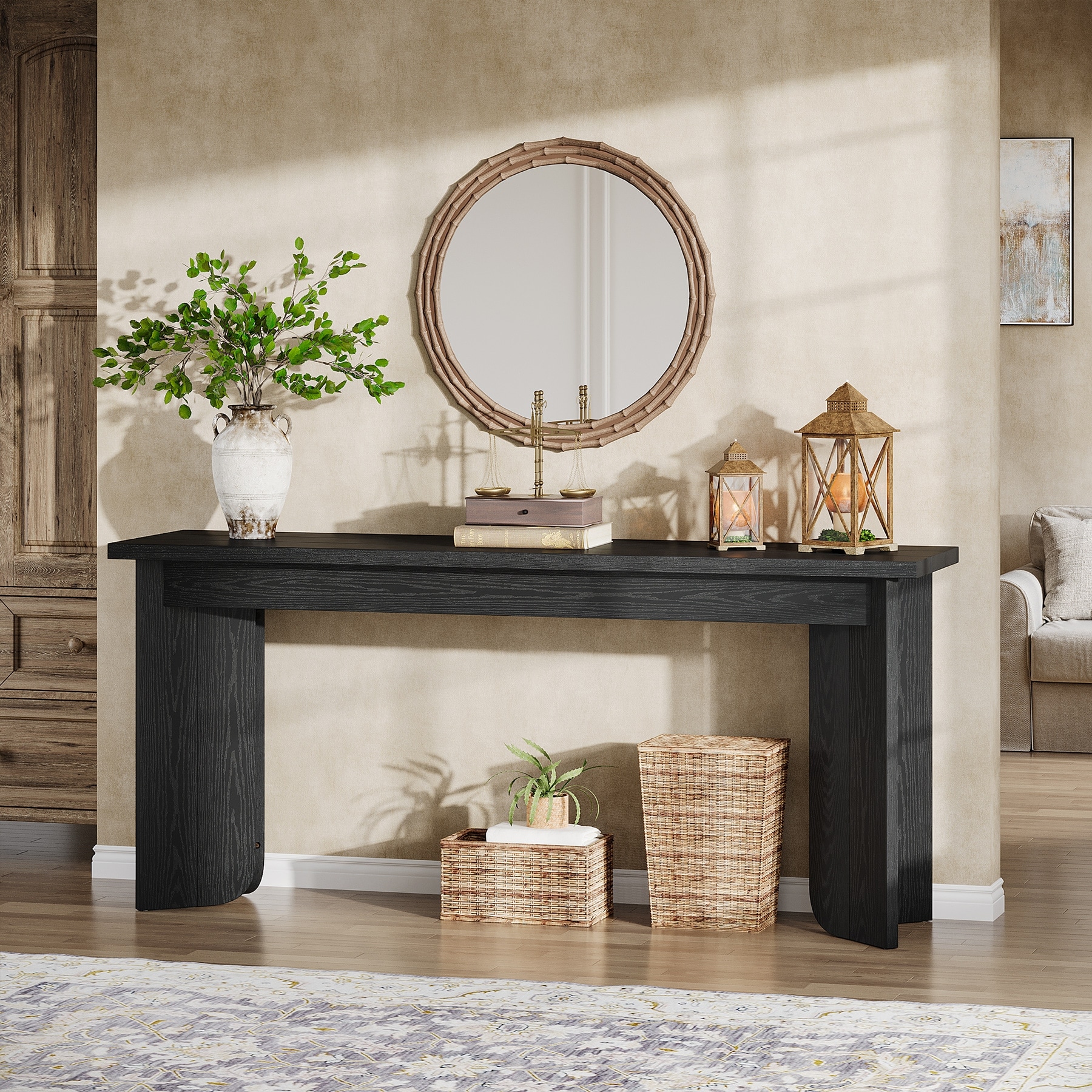 70.9'' Wood Farmhouse Sofa Console Table with Pedestal for Entryway