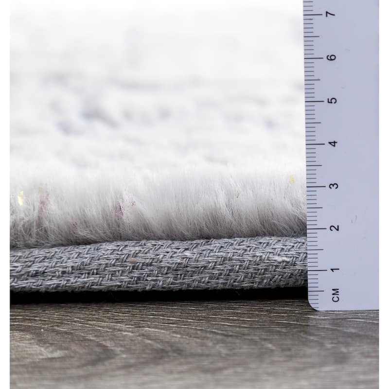 Chryso Collection Abstract Faux-Fur Rug with Foil