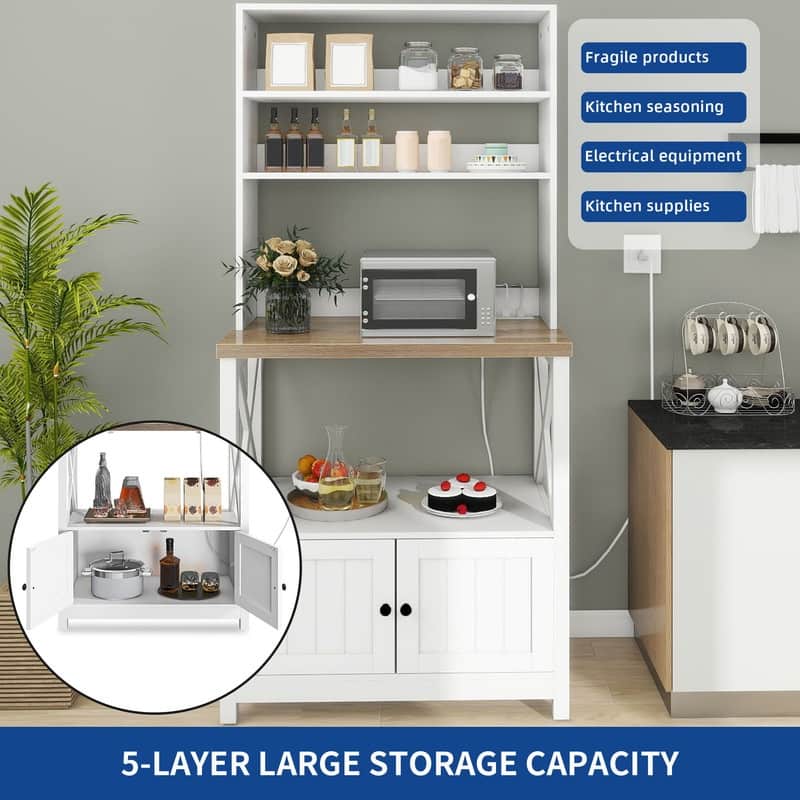 Moasis 5 Tier Kitchen Bakers Rack with Storage Shelves Microwave Oven Stand Kitchen Shelf Organizer