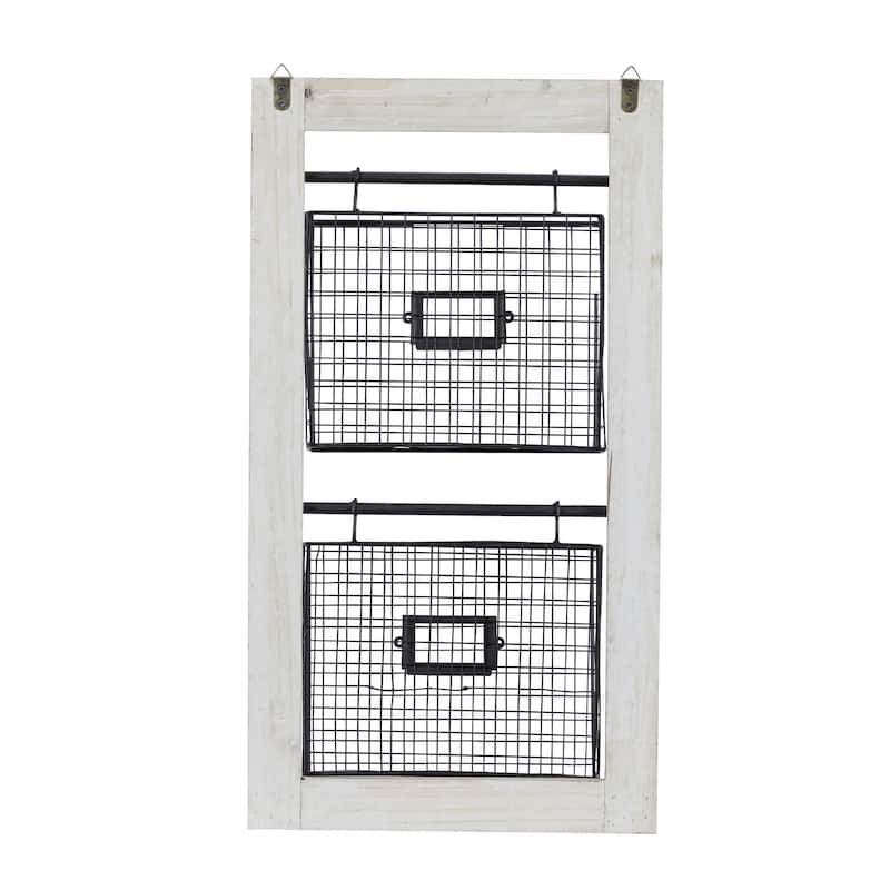 Metal Suspended Wire Basket 2 Slot Magazine Rack Holder with Suspended Baskets and Label Slot - Black - Roche River Decor