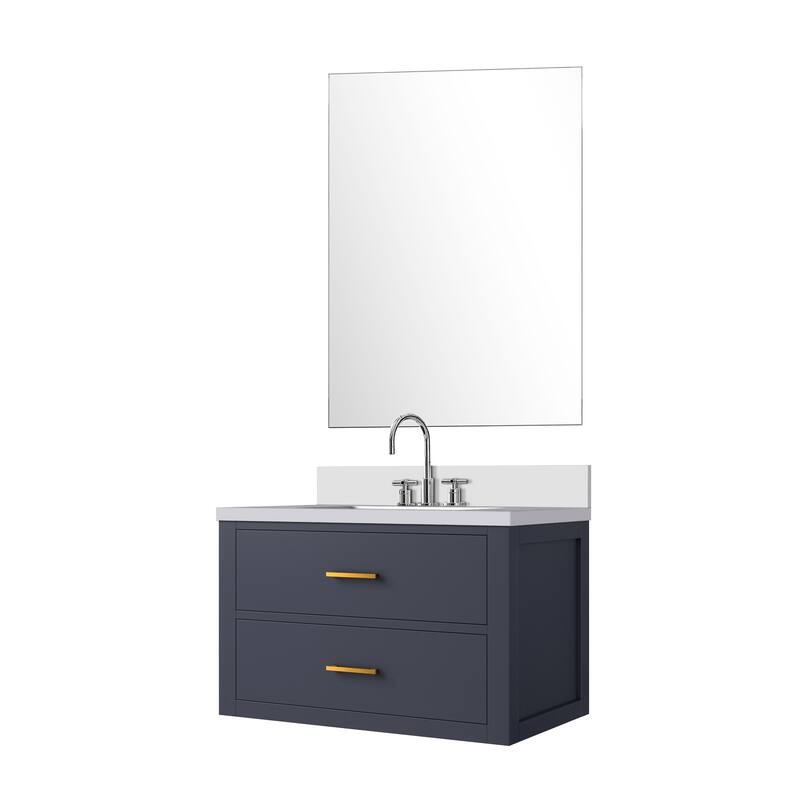 Castor Bath Vanity with Quartz Top, Sink, Mirror and Faucet